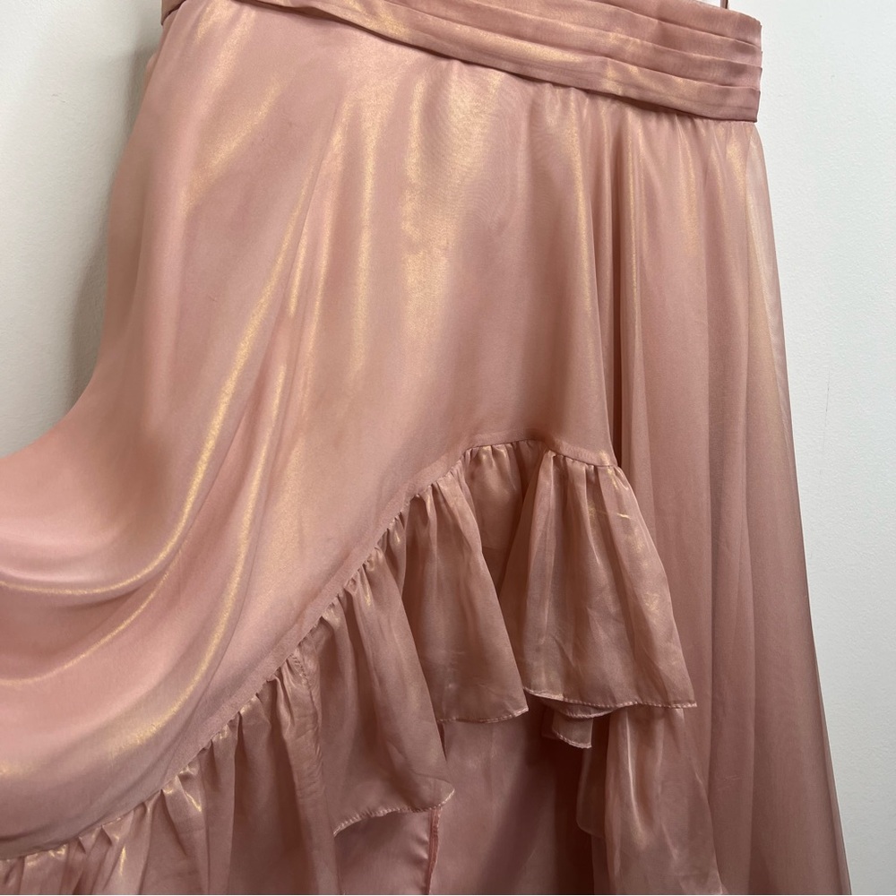 Mac Duggal Cut Out High Low Ruffle Gown NWT Size 12 Formal Dress Rose Gold - Picture 13 of 17